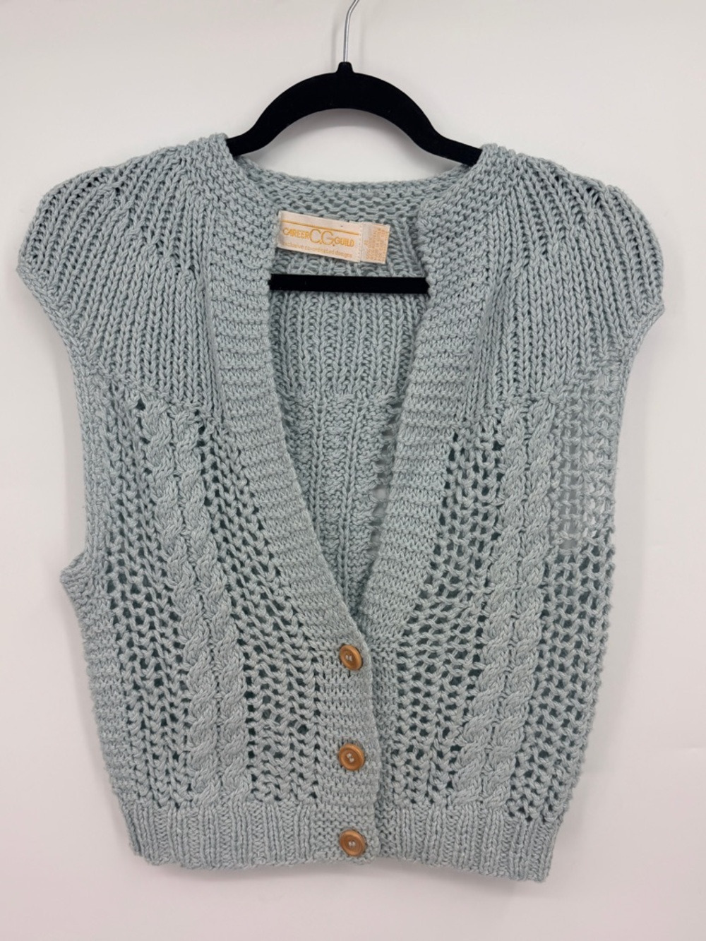 Vintage C.G. Gould Knit Sweater Vest Button Front Blue Cardigan